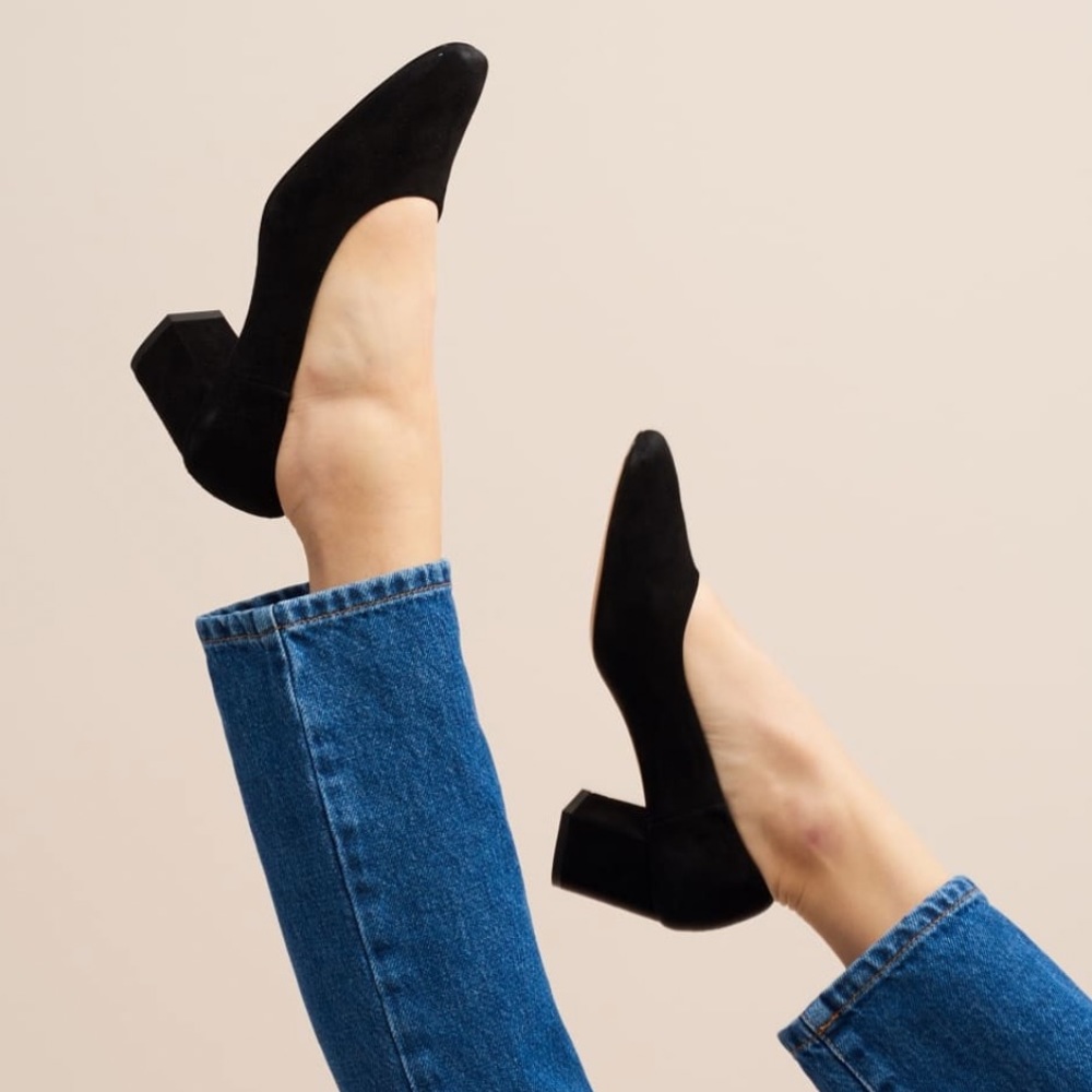 Rouje Adella Heel / Suede black heels / black kitten heel / French heel /